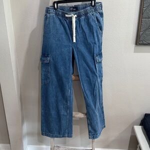 Gap Women’s Blue Denim Cargo Jeans with Drawstring Size L